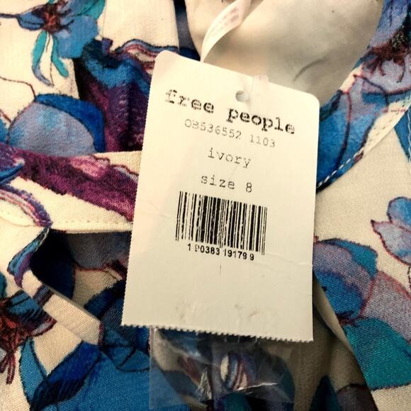 Free People 8 NWT Womens Blue White Floral Print Tegan Pleated Dress - Picture 5 of 7